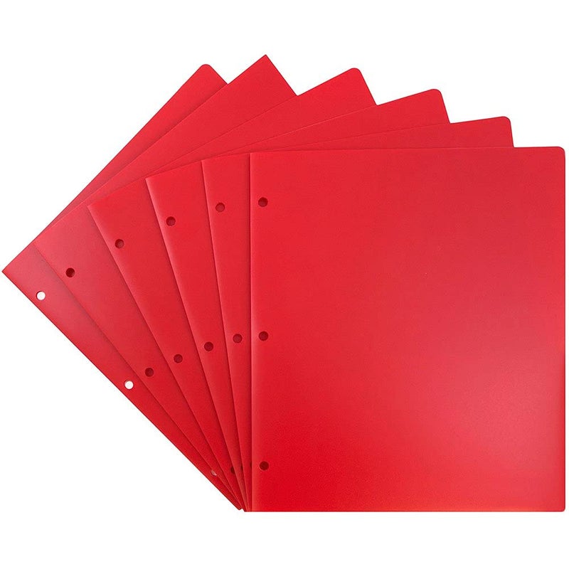 JAM PAPER Heavy Duty Plastic 3 Hole Punch Pocket Folders - Extra Tough School Folders - Red - 6/Pack - Image 3